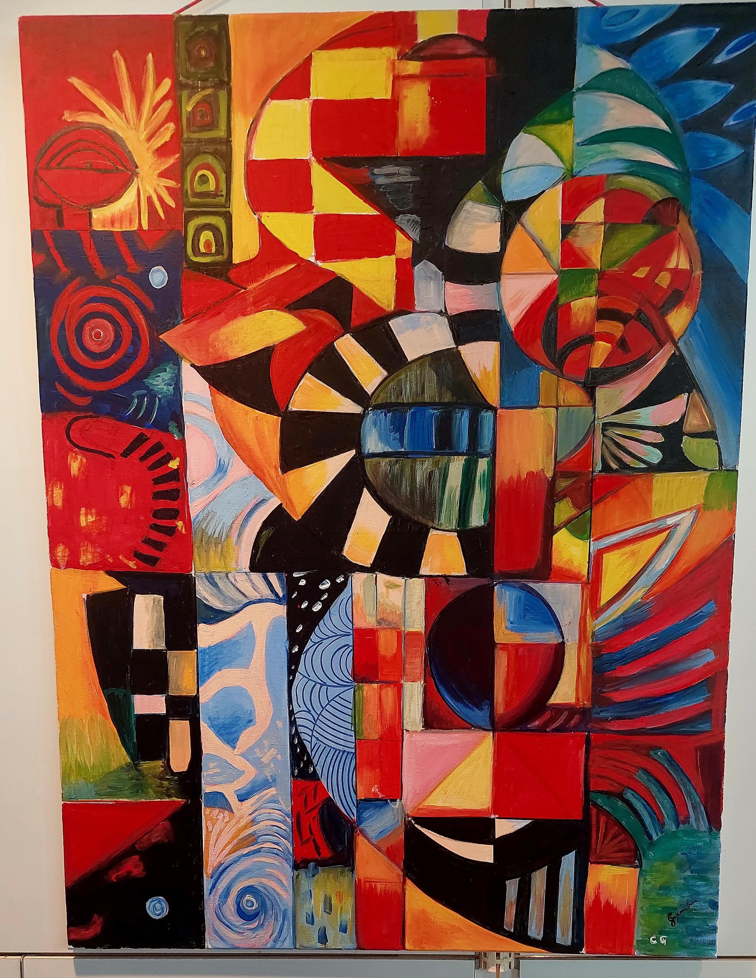 Kubistisch-geometrisches Gemälde von Claudia Grimm